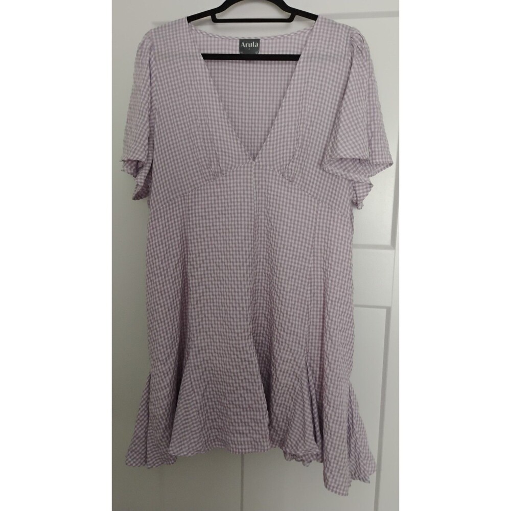 Arula Mini Dress Lavender Check V-Neck Coquette Western Nashville Fun Sz A